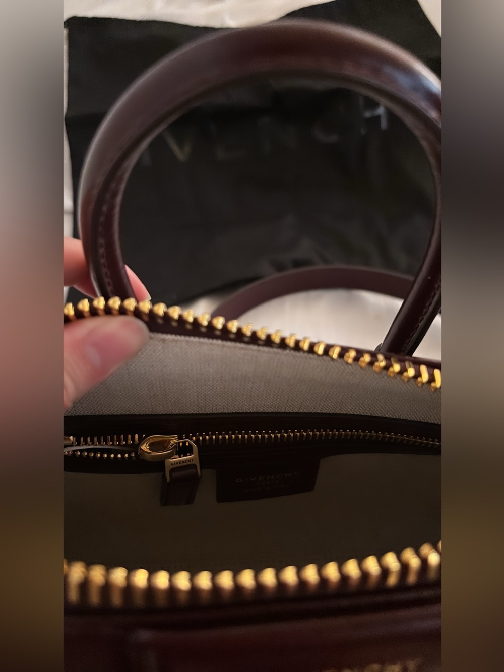 Givenchy Mini Antigona Top-Handle Bag in Burgundy - Picture 3 of 9